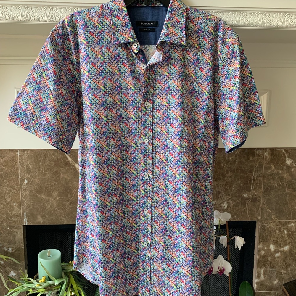 Mens Bugatchi multicolored Geometric Print Shirt in Large New Without Tags